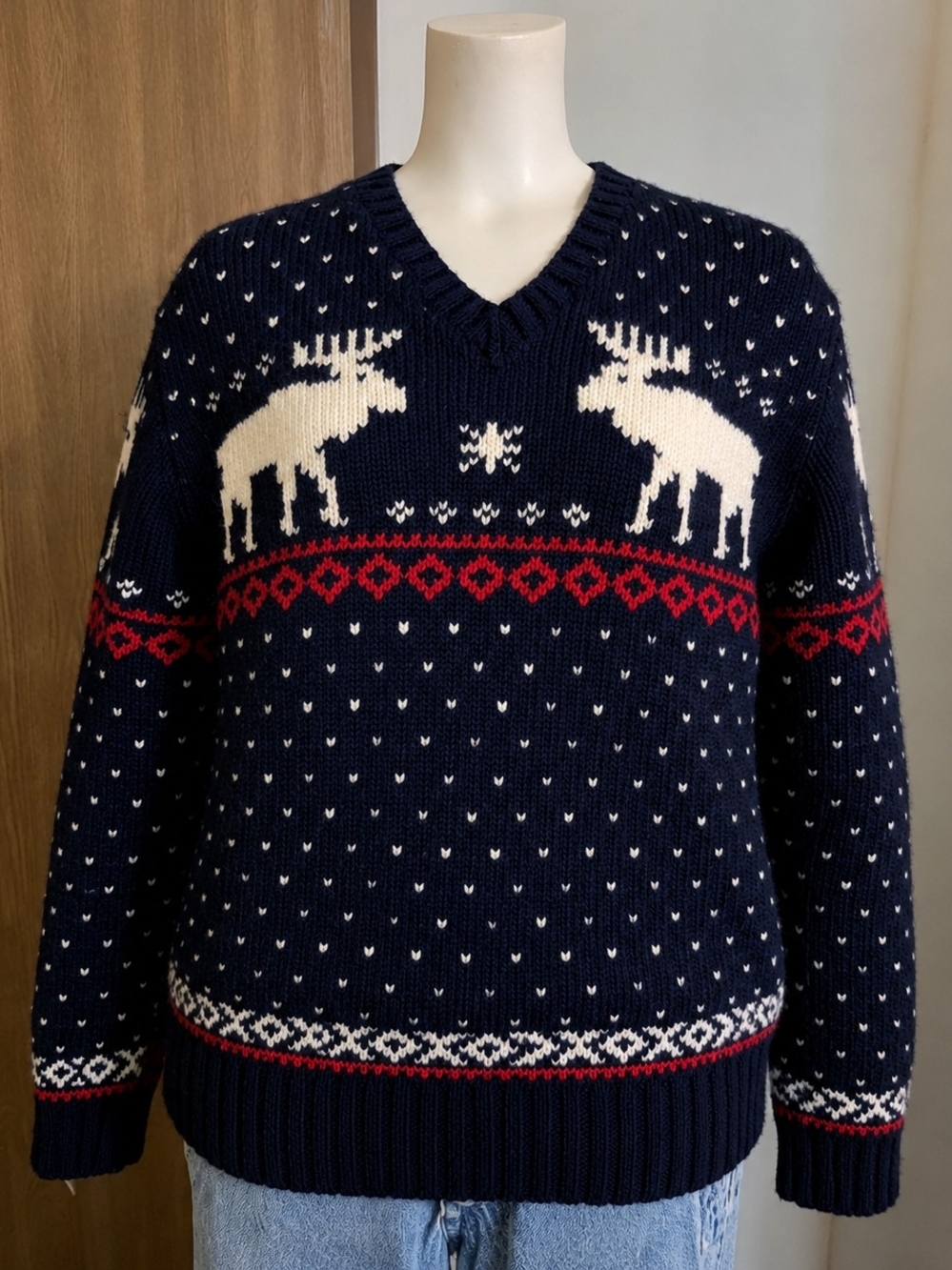 Polo Ralph Lauren Hand Knit Merino Wool Moose Fair Isle Sweater L